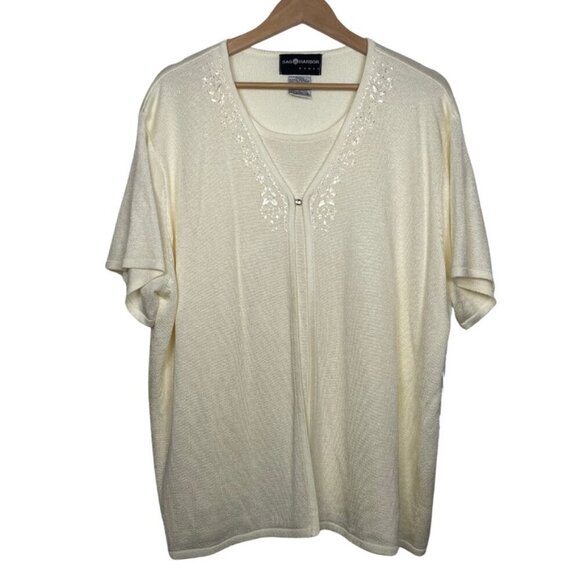 Sag Harbor 2X NWT Deadstock Vintage Cream Knit Embroidered Blouse - Picture 1 of 12